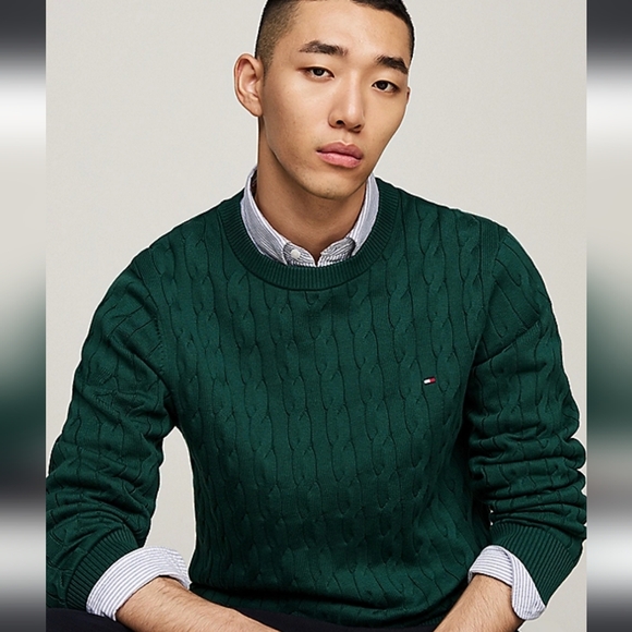 Mens Tommy Hilfiger cable knit crewneck sweater - Picture 11 of 11